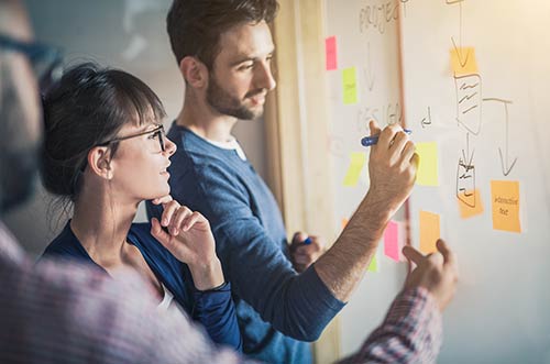 Employees working on a project